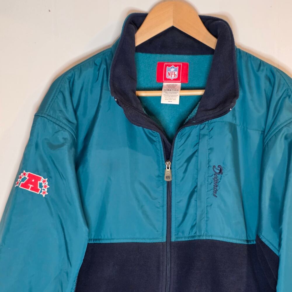 90's XL Miami Dolphins NFL Jacket Full Zip Color Block Fleece Nylon Vintage